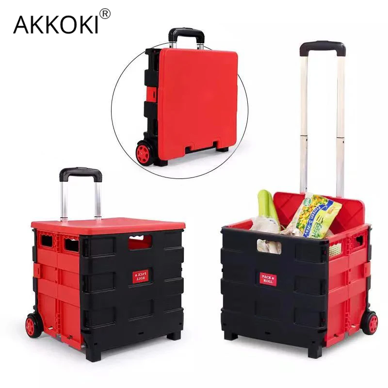 

Plastic Folding Car Push Wheeled Trunk Storage Box Large Capacity Collapsible Organizer for Outdoor Camping Travel Toys Food