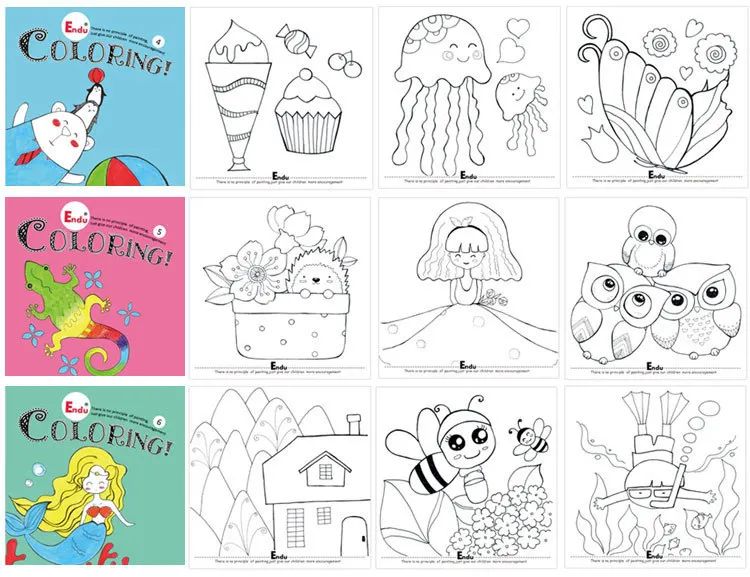 Len Both Endu Children Painting Book 6 Kindergarten Drawing Book Painted Sketch Book to Send 6 Color Rotating Crayon