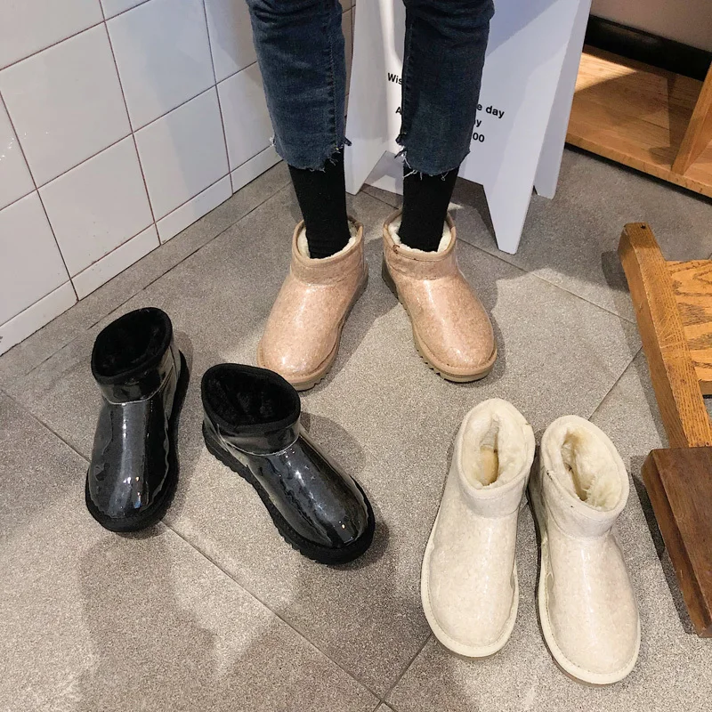 

Women Winter Snow Boots Warm Plus Velvet Ankle Boots Women Keep Warm Non Slip Waterproof Short Booties Ladies Shiny U11-06