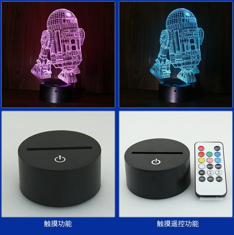 3D ночник R2D2 с пультом дистанционного управления для спальни светодиодный прикроватный светильник креативный детский подарок электронный подарок Горячая Распродажа