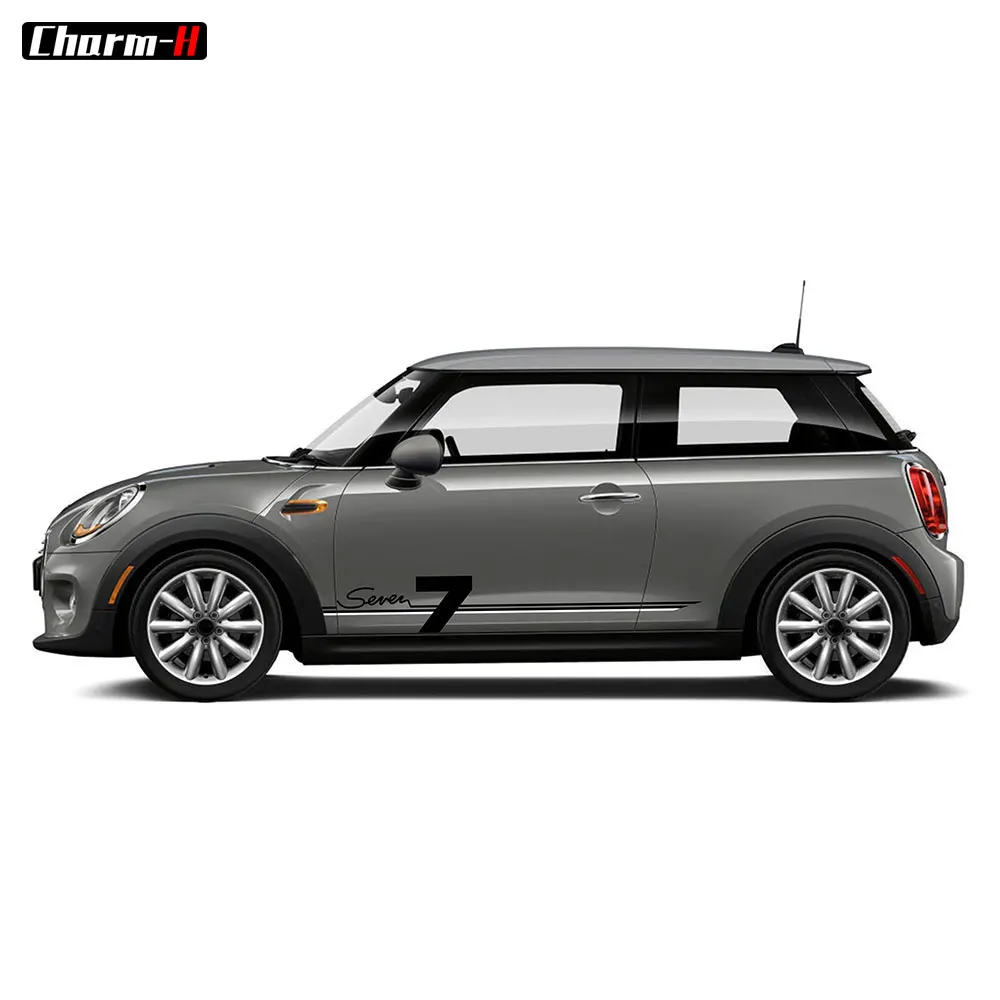 2pcs Car Styling Door Side Skirt Racing Stripes 7 Seven Logo Decal Stickers for Mini Cooper Htachback F55 F56 Accessories