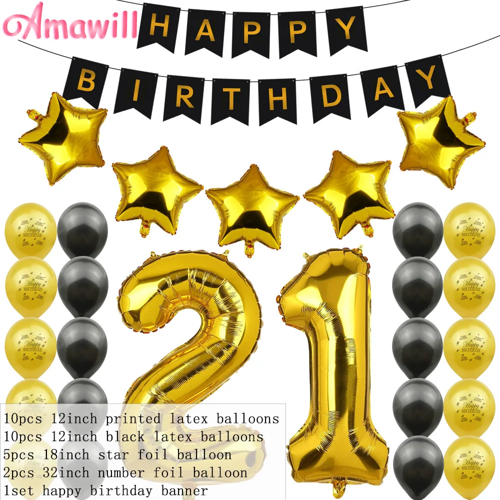 Amawill 65-й день рождения комплект украшений для вечеринки с днем рождения баннер золотой черный шар 65-летний вечерние принадлежности 6D - Цвет: 21st
