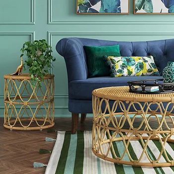 

End tables minimalist modern Rattan round coffee table