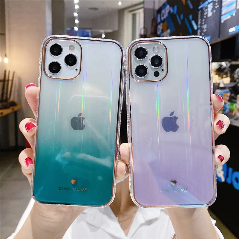 iphone 11 Pro Max  lifeproof case Plating gradient laser transparent Case For iPhone 12 Pro Max 12Mini 11 Pro Max X XR XS Max 8 7 plus SE 2020 luxury back cover cute iphone 11 Pro Max cases