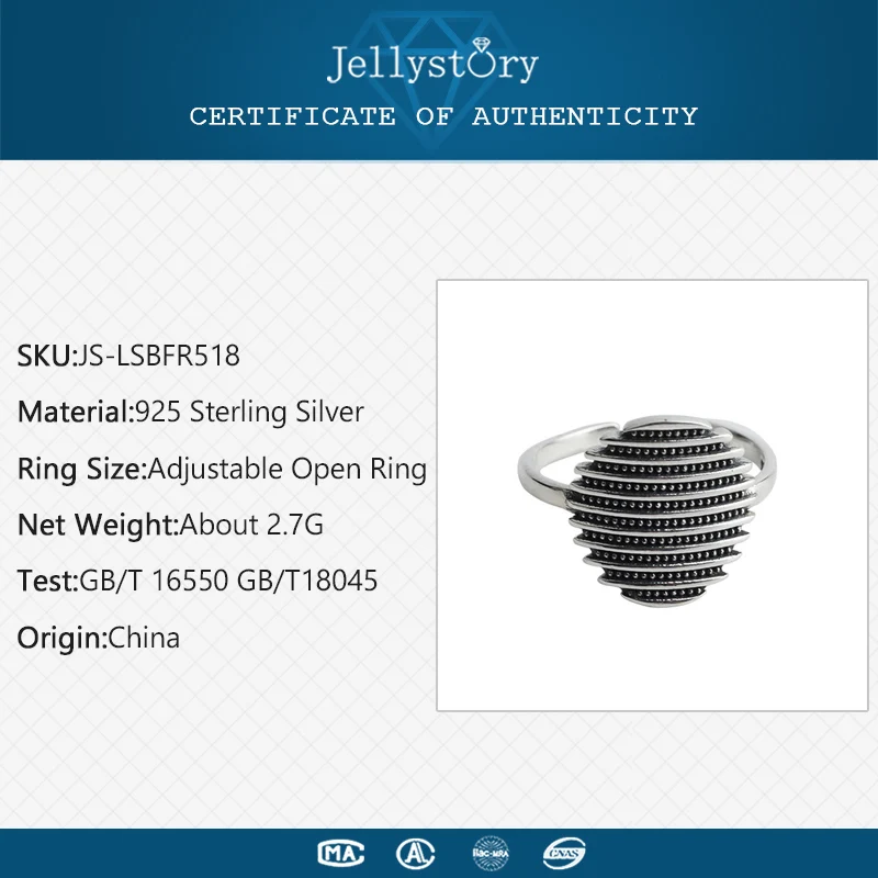 Jellystory, винтажное серебряное 925 Кольцо для женщин, геометрическая форма, регулируемое Открытое кольцо, хорошее ювелирное изделие, подарок на свадьбу,, кольцо
