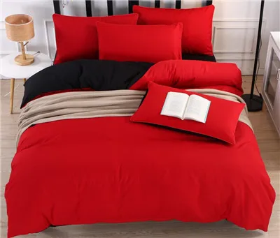 JDDTON Bedding Set New Classic Colorful 5 Size Solid Color Bed Linings Duvet Pillowcases Cover Bed Sheet Cover Set BE003 - Цвет: Solid Black Red