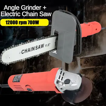

2 in 1 Electric 100mm Angle Grinder Chainsaw 12000rpm 700W Multi-function Woodworking Cutting Chainsaw Bracket Change Grinder