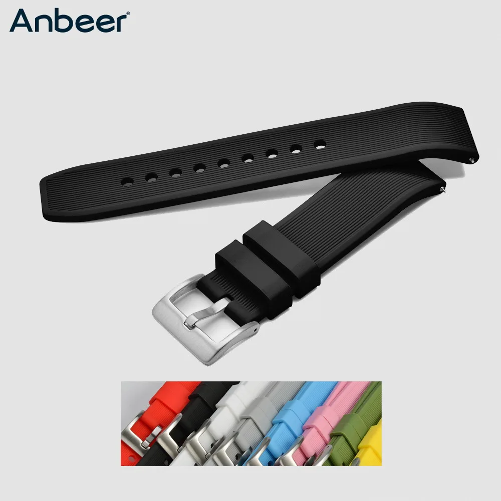 

Anbeer Silicone Watchband 18mm 20mm 22mm 24mm Waterproof Sports Casual Replacement Belt Quick Release Soft Rubber Band