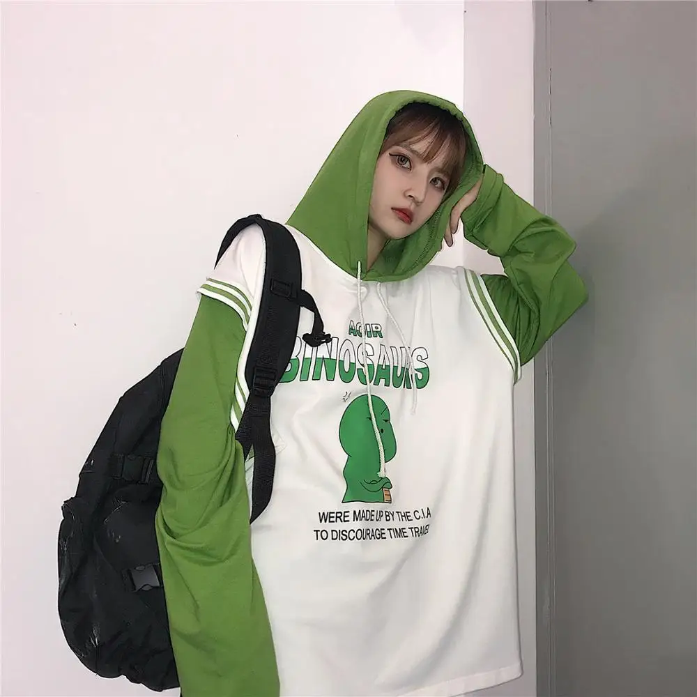 Женские корейские Kawaii Свободные повседневные принтованные сшитые футболки женские свитшоты японская Harajuku одежда ulzzang для женщин