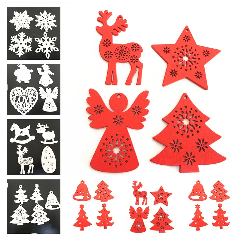 10 шт. Новогодний подарок года, украшения для рождественской елки для дома, деревянные рождественские украшения, деревянные Висячие Подвески Noel DIY Craft Natal