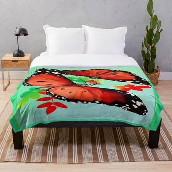 

Two Big Bright Orange Butterflies Throw Blanket Soft Sherpa Blanket Bed Sheet Single Knee Blanket Office Nap Blanket