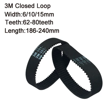 

HTD 3M Round Rubber Timing Belts Closed-Loop 186/189/195/198/201/207/213/216/225/228/240mm Length 6/10/15mm Width Drive Belts