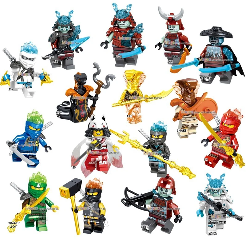 

Single Ninja Swordsman Warrior Archer Akita Char Ice Emperor General Vex Snake Building Blocks Ninja Dolls Children