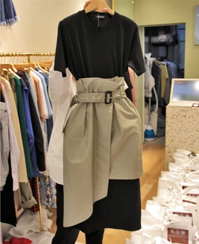 

Joinyouth 2020 Spring Summer Two Pieces Sets Short Sleeve Tshirt + Sashes Bandage Irregular Midi Skirts Women Korean Suit 59279