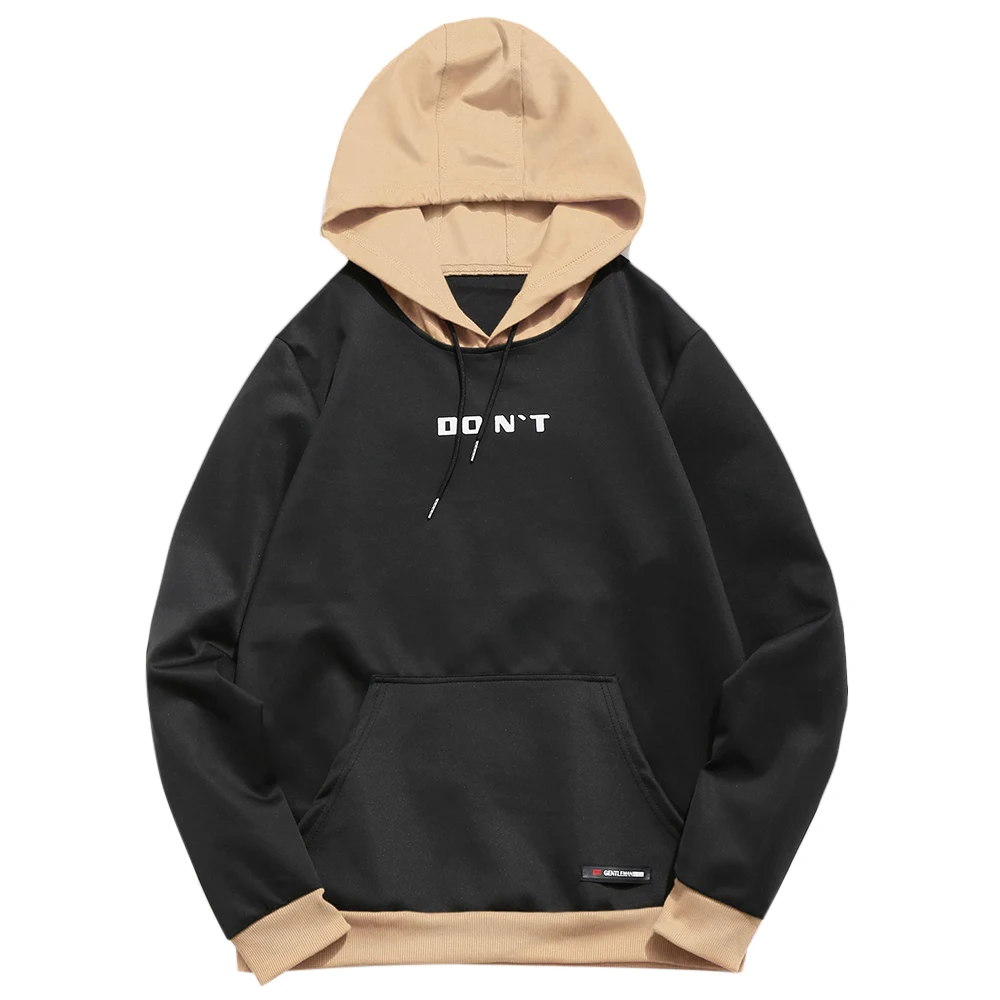 ZAFUL Contrast Letter Pocket Hoodie Color Block Pouch Printed Sweatshirts Men'S Casual Stitching Hooded Pullover Hoodie