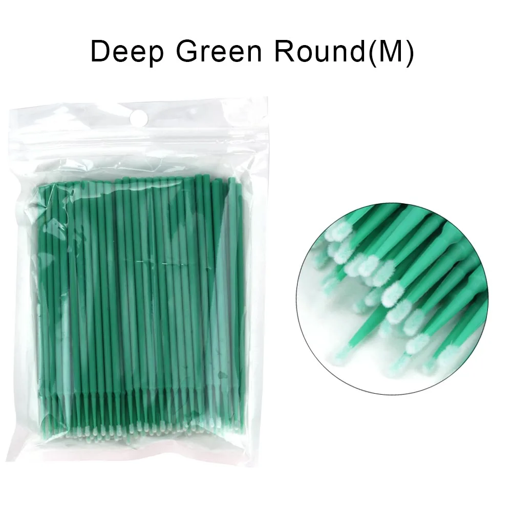 100pcs green 100 шт./пакет клей для наращивания ресниц одноразовые зубные микро щетки Индивидуальные ресницы снятия тампон микро щетки-аппликаторы для инструментов для макияжа - Цвет: 100pcs green