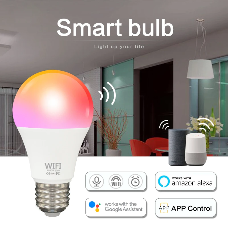 9W WiFi Smart Light Bulb B22 E27 LED RGB Lamp Work With Alexa/Google Home 220V/110V Dimmable Tuya APP Control | Лампы и освещение