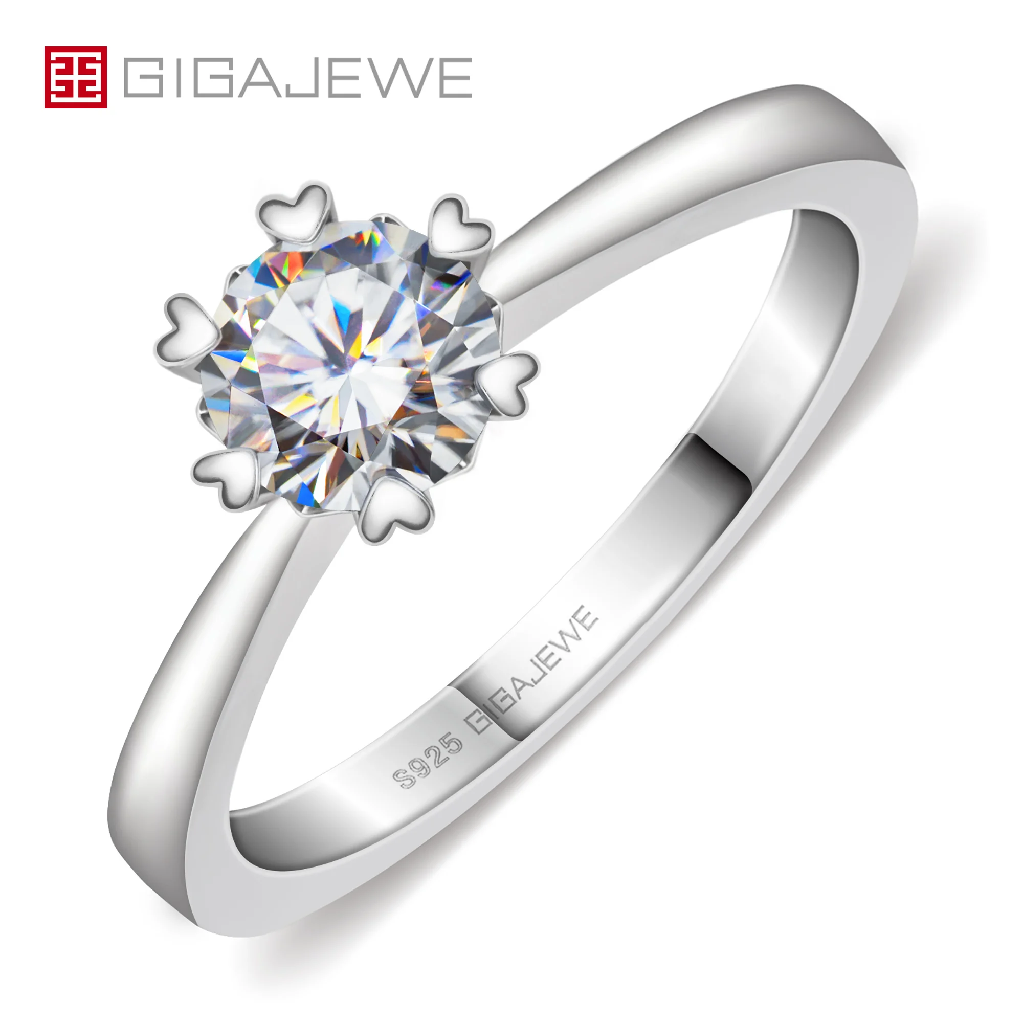 GIGAJEWE Moissanite 0.8ct 6 0 мм EF VVS1 круглая огранка из серебра 925 пробы с покрытием белого
