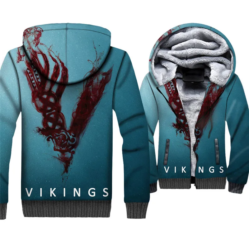 4 Цифровая печать 3D с капюшоном Viking legend плюс бархат утолщение с капюшоном кардиган Повседневная Спортивная Harajuku зимняя мужская куртка hoodi - Цвет: 4