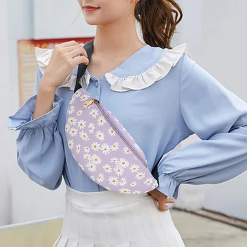 

Daisy Flower Waist Bag Women PU Leather Fanny Bum Belt Purse Multi-function Female Sports Street Style Messenger Packs