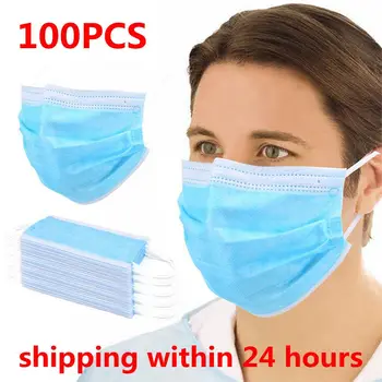 

100pcs Fast shipping 3 Layer Non-woven Anti-Dust Anti-Saliva Mouth Mask Thickened Disposable Face Masks Safety Mask