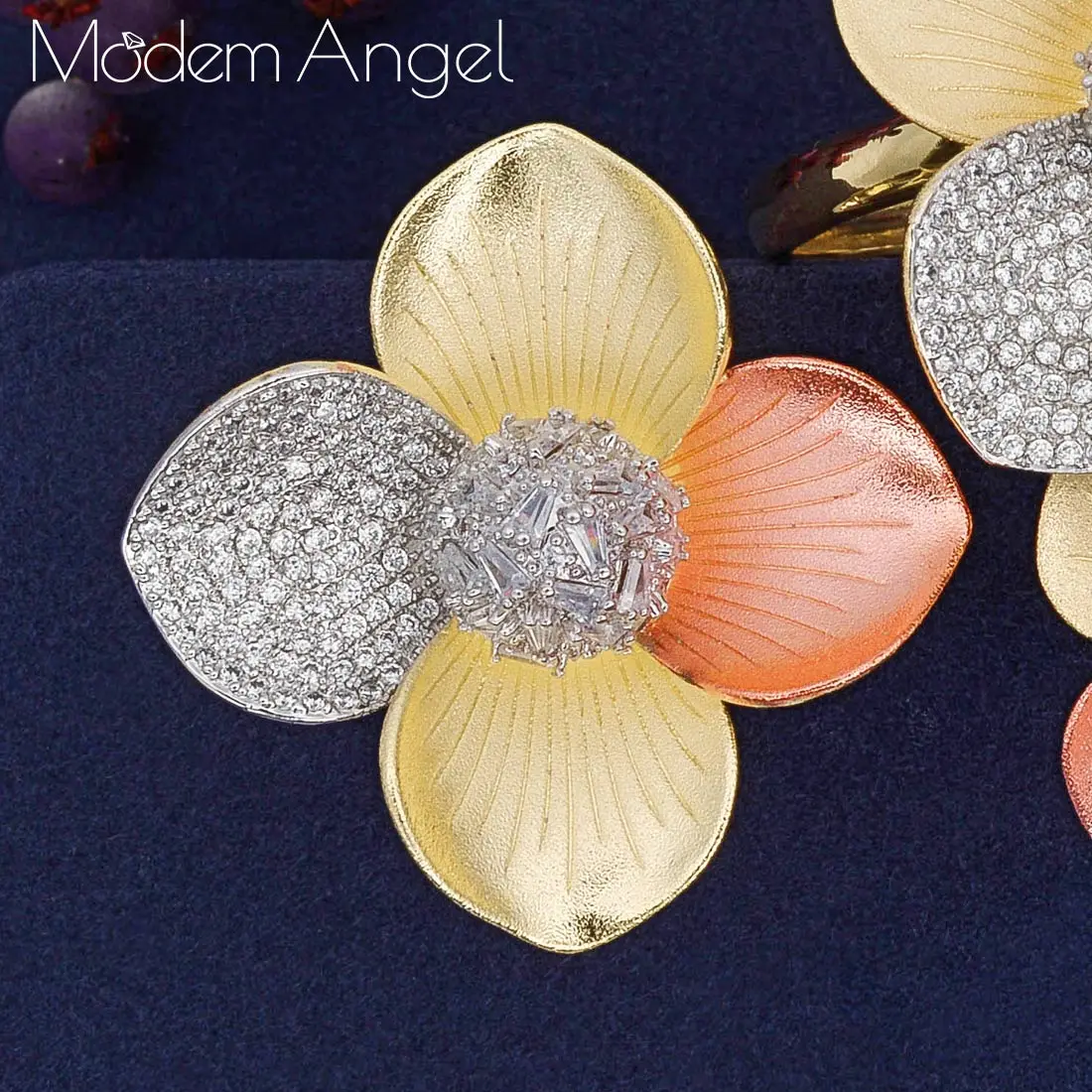 ModemAngel роскошный 3 тон цветок Нигерия браслет кольцо набор украшений для женщин Свадебные с кубическим Цирконом Кристалл CZ Дубай Свадебные украшения
