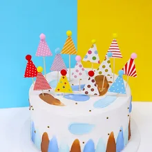 4Pcs Happy Birthday Cake Topper Cake Decoration DIY Birthday Hat Insert Wedding Party Dessert Decor Baby Shower Baking Supplies