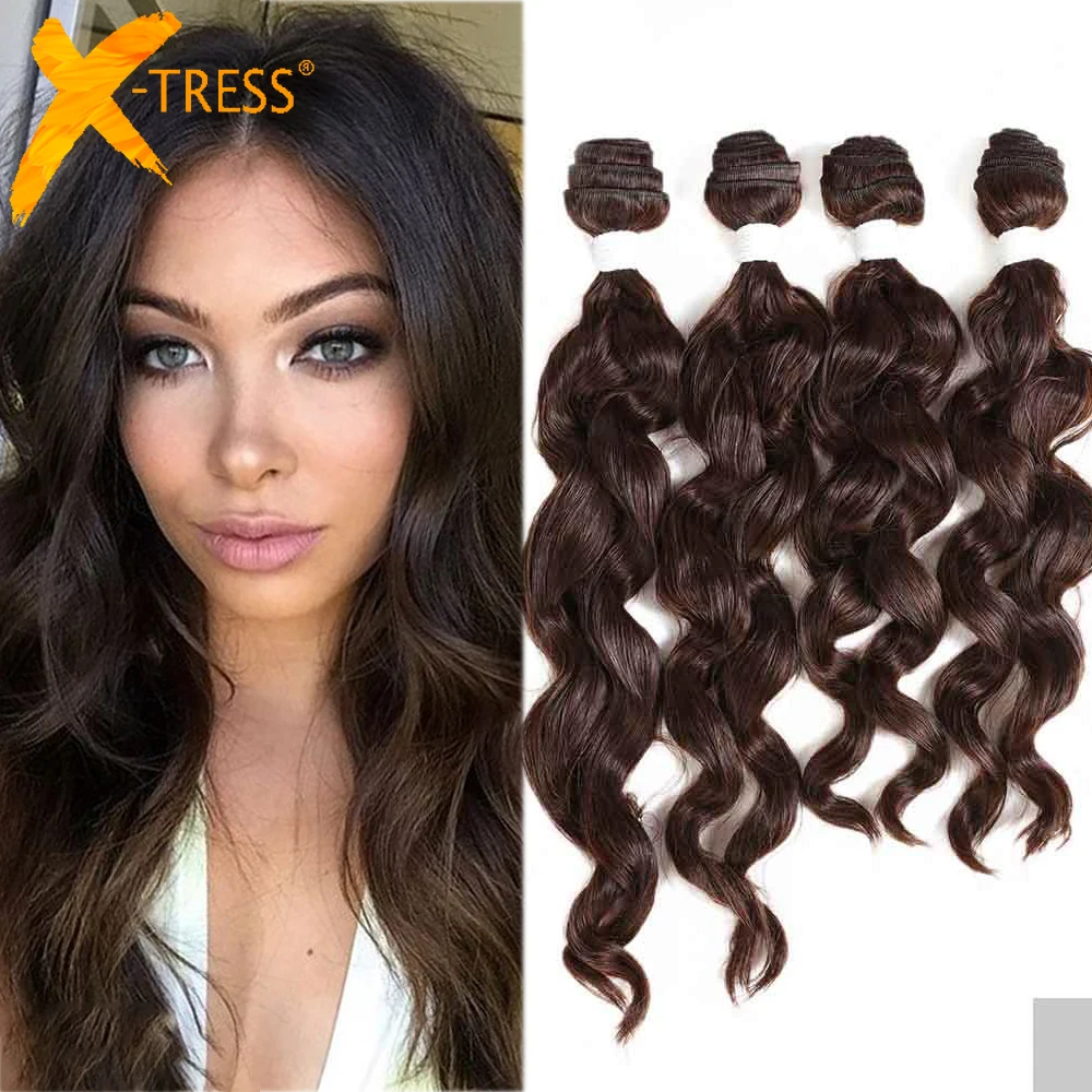 Bundles Hair-Extensions Synthetic-Hair-Weave X-TRESS Brown 16-18inch Loose-Wave High-Temperature-Fiber