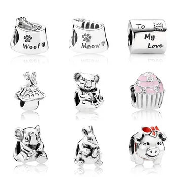 

NEW Genuine 925 Sterling Silver Animal flower pig beads Clear CZ Charm bead Fit Bracelet DIY bracelet The factory wholesale