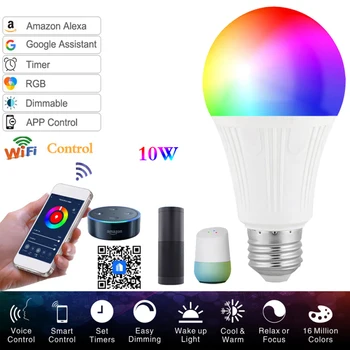 

10W E27/E26/B22 Smart Wifi RGB Bulb APP group Control Dimming LED lamp Work with Alexa Google Home voice control 110V 220V 240V