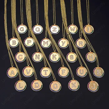 

UMGODLY Luxury Solid Copper Rainbow Letter A B C Z 26 Alphabet Initial Name Round Adjustable Necklace Women Fashion Jewelry