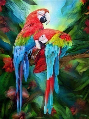 Needle Arts & Craft HOMFUN Diamond Painting "Parrot forest flower" Cross Stitch Custom Photo Diamond Embroidery Square Round Drill Home Decor punch needle rug for beginners Needle Arts & Craft