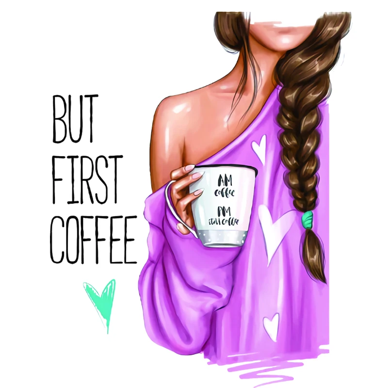 Термонаклейки Nne Girl But First Coffee сделай сам для женщин и детей термонаклейки на