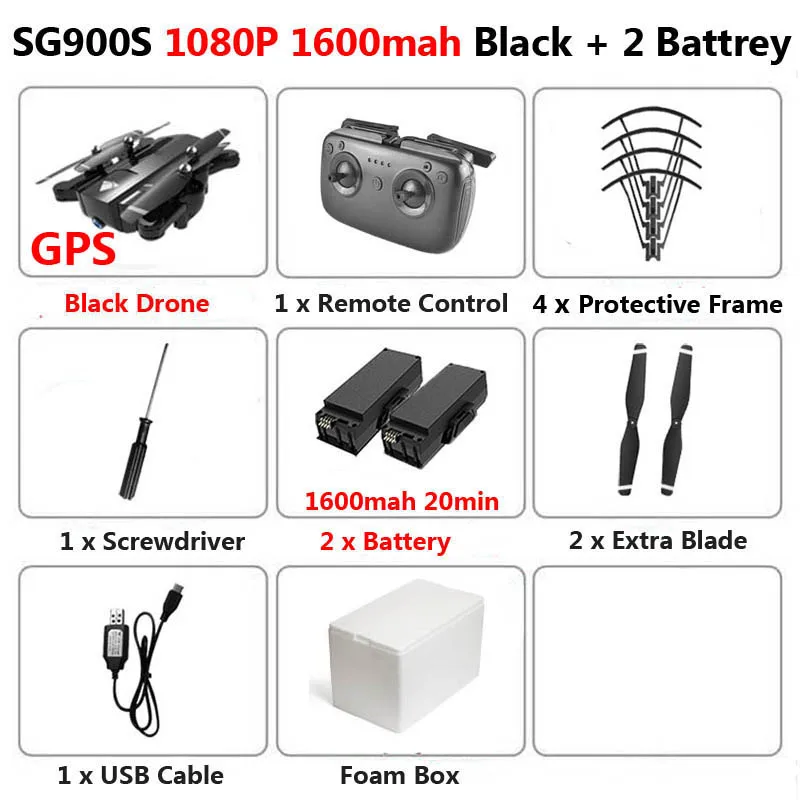 SG900-S SG900 Профессиональный Дрон с камерой 1080P 4K HD gps WiFi FPV 20 мин Время полета широкоугольный Радиоуправляемый квадрокоптер вертолет игрушки - Цвет: SG900S 1080P 1600 2B