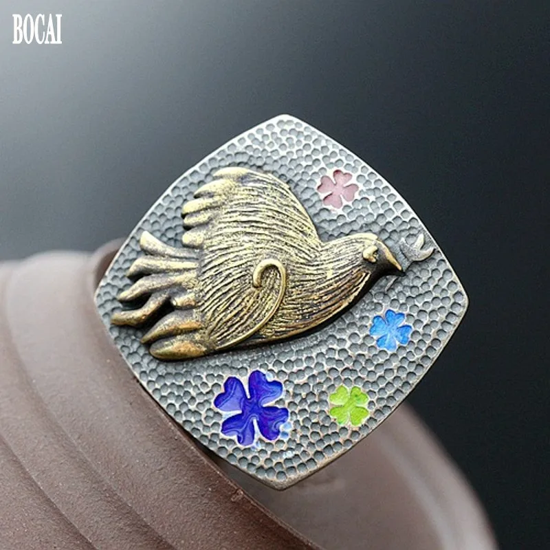 

2020 New Handmade vintage female ring real s925 pure silver ring wide face Thai silver woman rings