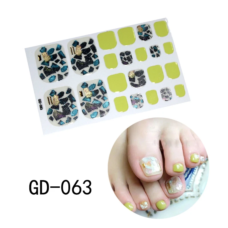 GD-063 22 типса 3D блестящая наклейка для ногтей, качественная Экологичная полностью покрывающая водостойкая наклейка для ногтей, дизайн для самостоятельного маникюра, наклейки для салонов - Цвет: GD-063