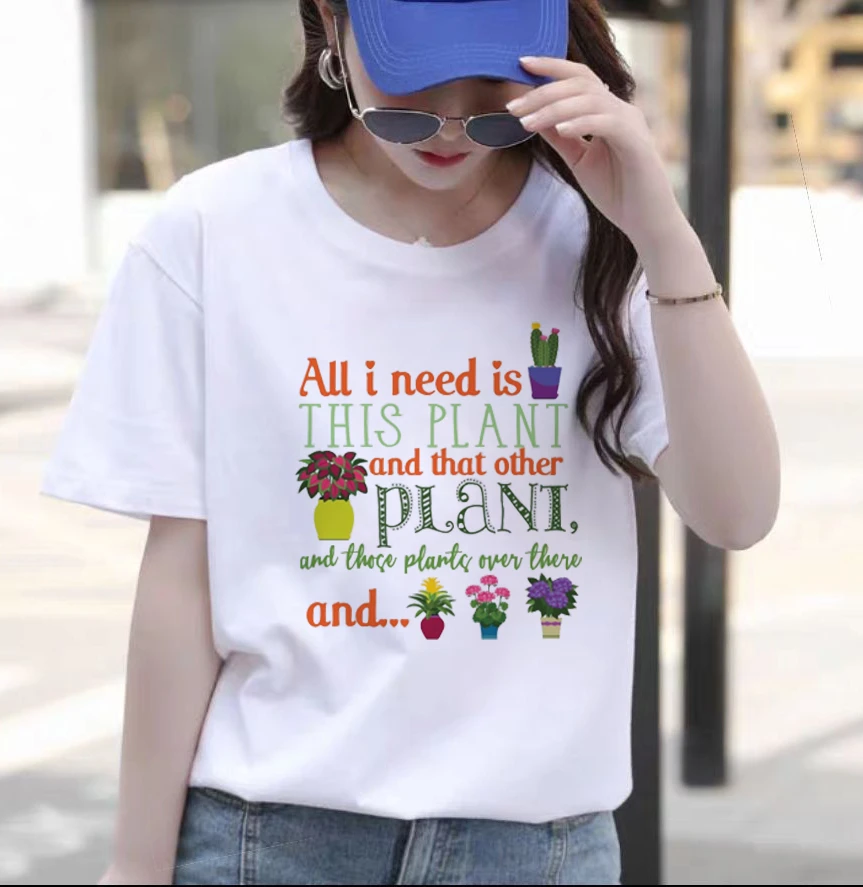 

Fashion Cotton Women's Short Sleeve Cactus and Flowers Lover Printed Women's T-Shirt Top Women's Pattern Women's T-Shirt Top
