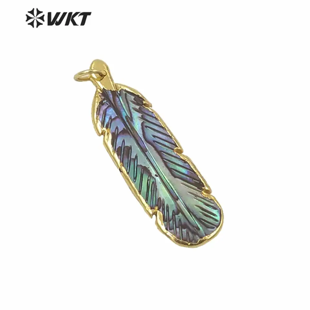 WT-P1242 WKT Wholesale Charming Natural Abalone Shell For Women Fashion Jewelry Feather Wing Shape Necklace Pendant | Украшения и