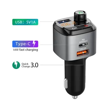 

C68 Bluetooth Car Adapter MP3 FM Transmitter QC3.0 Dual USB Ports Radio LED Backlit Music Player Automobile Modification Kit