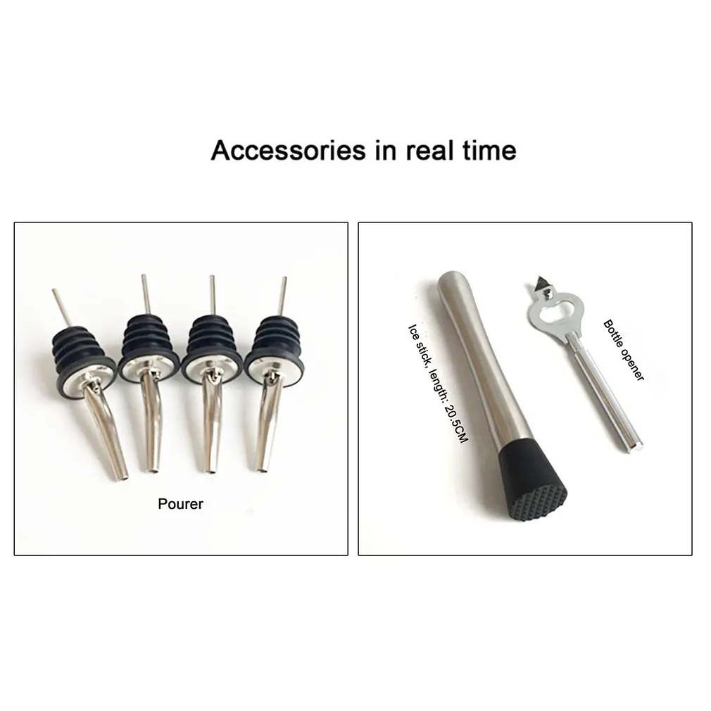 13pcs Stainless Steel Cocktail Shaker Mixer Wine Martini Boston Shaker Set Barware Kit For Bartender Drink 5