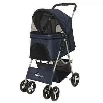 

Outdoor Pet Cart Dog Cat Carrier Pet Stroller Blue Oxford Cloth Steel Pipe High-intensity 4-wheels One-key Folding