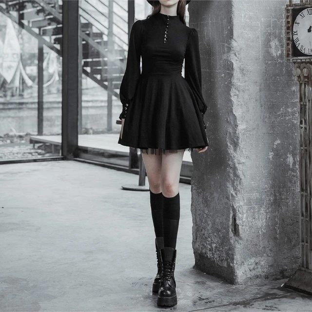  Goth Dress Punk Gothic Harajuku Summer Black Mini Dress Shirt  Women Short Sleeve Emo Clothes Mall Goth Accessories(S) : Clothing, Shoes &  Jewelry