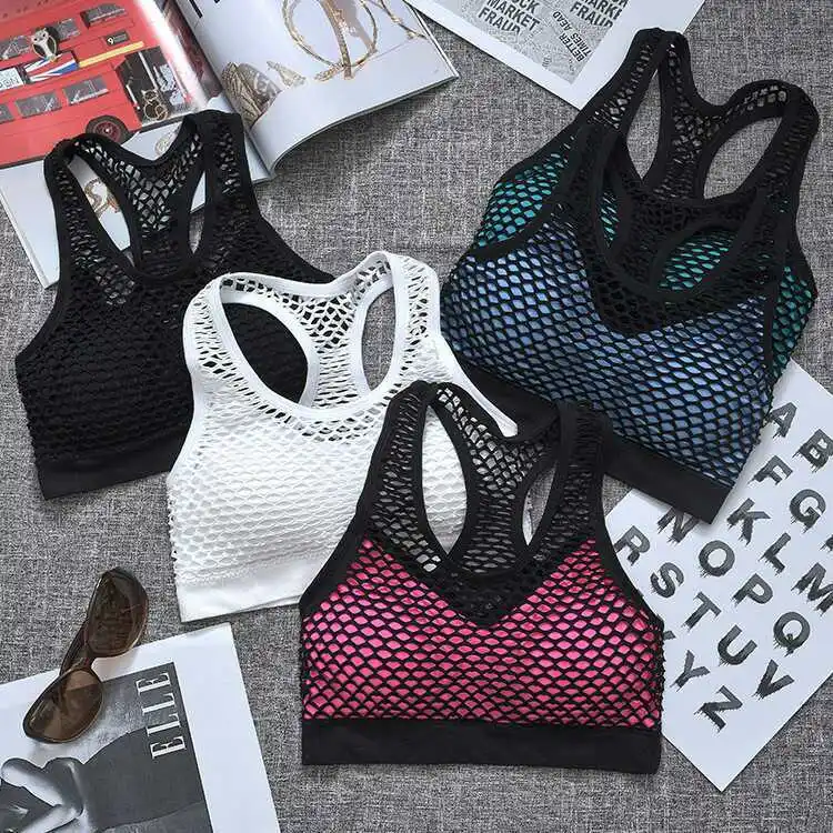 

OVESPORT 2019 Seamless Mesh Openwork Running Workout Push Up Bra Yoga Fitness Without Rims Vest Bra Shock-proof Sleep Underwear