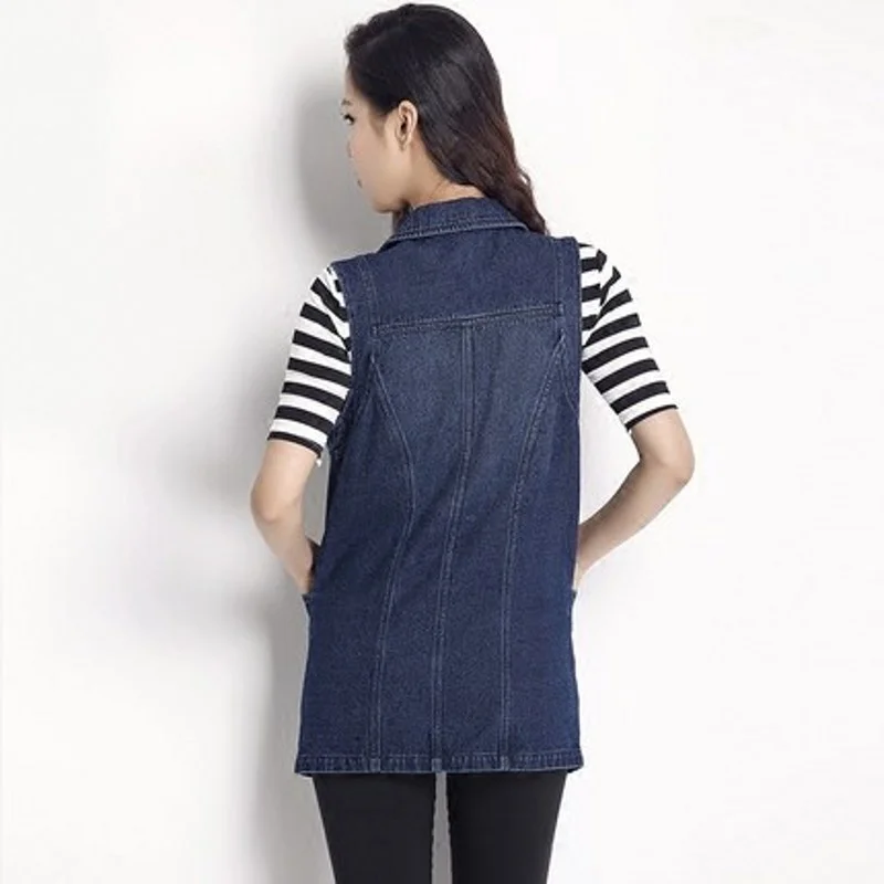 

Женский джинсовый жилет без рукавов, облегающая мягкая длинная Джинсовая безрукавка в Корейском стиле, джинсовое пальто на одной пуговице в стиле Харадзюку на весну