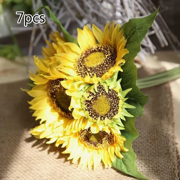 

Autumn Decoration A Bunch Of 7 Artificial Sunflower Bouquet Wedding Bridal Flower Party Home Decor Silk Craft Flower
