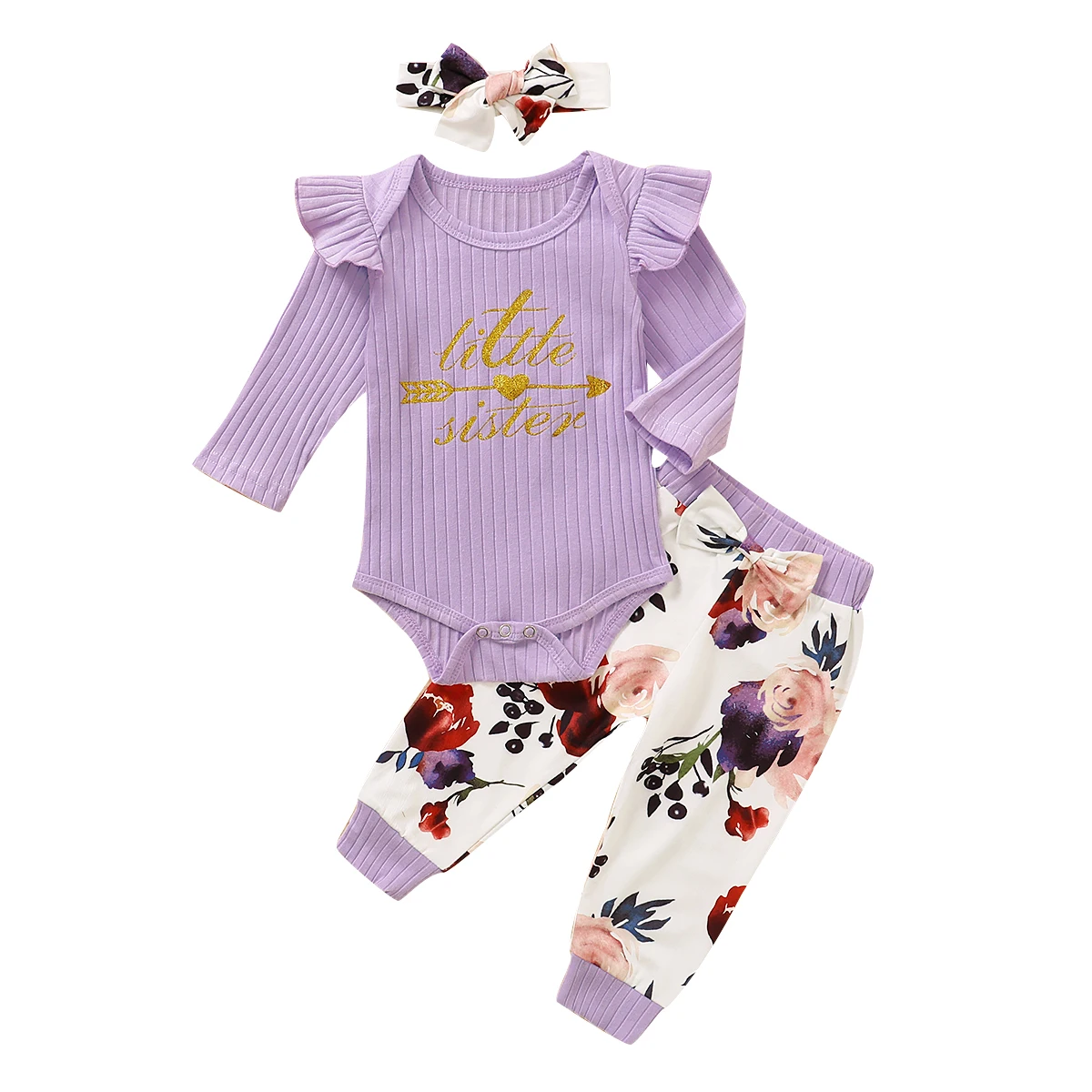 

Baby Round Collar Romper Suit, Long Sleeve Long Pants One Piece Bodysuit, Autumn Jumpsiuts with Bow Headdress