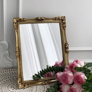 

European Relief Pattern Mirror Framed Decorative Mirror Cosmetic Gift Tabletop Elegant Mirror
