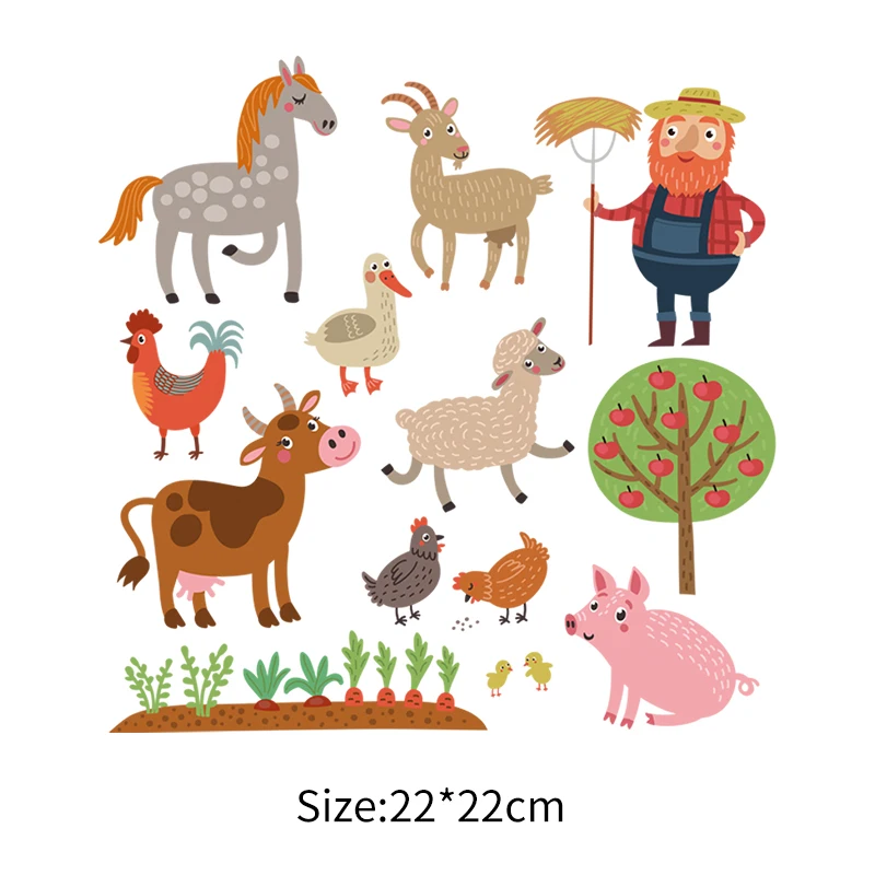 Farm Animals Appliques Iron On Patches For Kids Clothes Decoration Easy To Wear Diy Tshirt Heat Transfer Vinyl Stickers