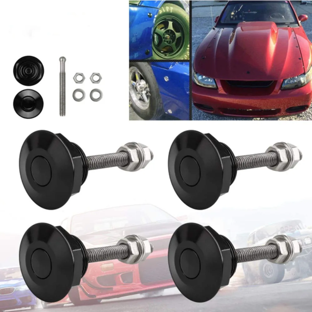 

1pcs Aluminum Black Push Button Billet Quick Release Car Front Bumper Hood Pin Engine Bonnet Lock Latch Clip Body Kit
