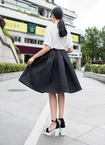 Стильная Женская высокая талия Винтажный стиль плиссированные качели бальное платье темная юбка с принтом